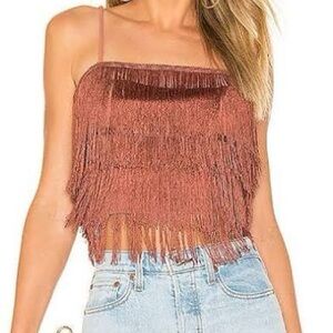 NBD Fringe Crop Top in Mauve